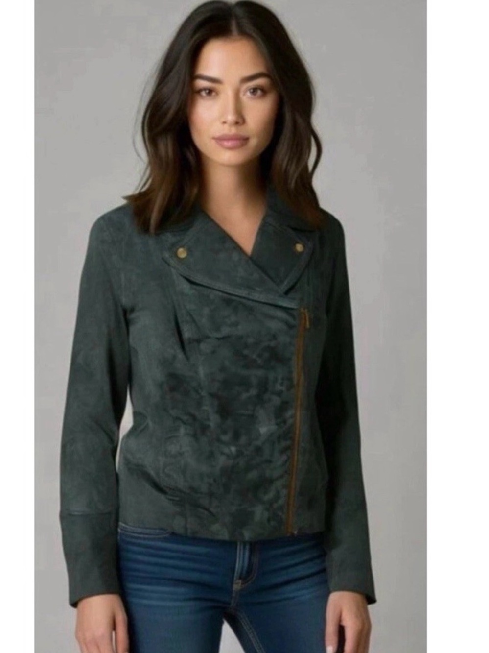 Isaac Mizrahi Teal Suede Moto Evergreen Jacket size 10